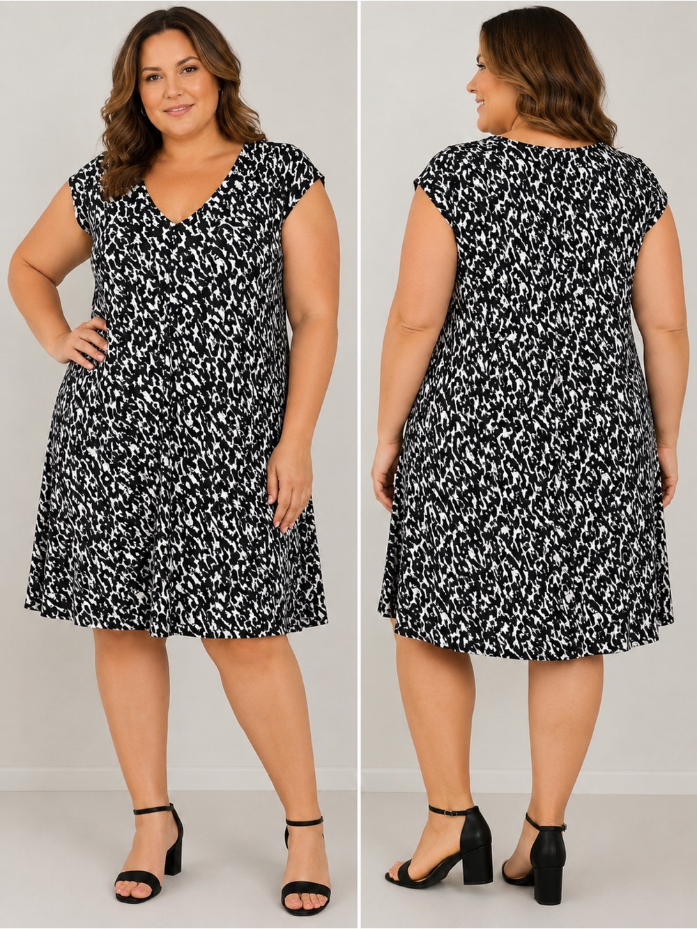 Tradition Black & White Abstract Print Dress – Size 16